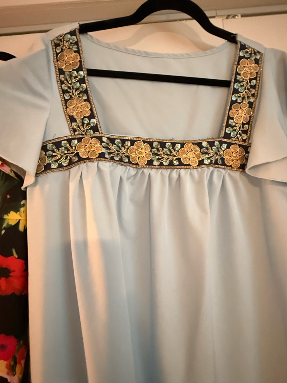 Set of 3 Vibrant Floral tank, Light Blue Embellished Square-Neck& crocheted Top - Picture 4 of 9